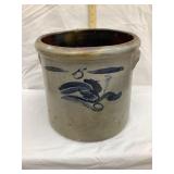 Salt Glazed 5 Gal. Crock w/ Ornate Cobalt Flower