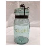 Globe Embossed Pint Jar w/ Wire Locking Lid, 7"T