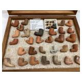 (30) Clay Pipes w/ Glass Case, Some Glued, Case