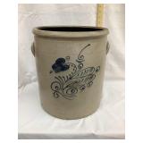 Salt Glazed 6 Gal. Crock w/ Ornate Cobalt Flowers