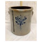Salt Glazed 4 Gal. Crock w/ Ornate Cobalt Design,