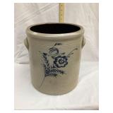 Salt Glazed 5 Gal. Crock w/ Ornate Cobalt Flowers