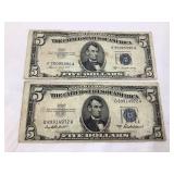 1953 A & B $5 Silver Certificates, Blue Seal