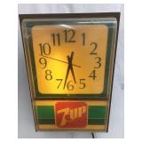 7-Up Lighted Adv. Clock, Working, 18"T, 12"L, 5