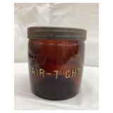 Air-Tight Amber Cigar Jar w/ Lid, 5"T