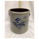 Salt Glazed 4 Gal. Crock w/ Cobalt Flowers Design