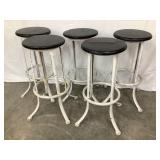 (5) Vintage Metal Stools w/ Wood Seats, NO