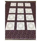Hand Stitched Embroidered Quilt, 90"x107"