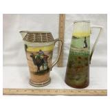 (2) Ornate Royal Doulton Pitchers, 9" & 7 1/2" T
