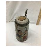 1 Liter German Lidded Stein w/ Cat on Lid &