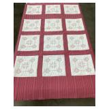 Hand Stitched Embroidered Quilt, Some Stains,