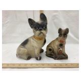(2) Chalk Dog Statues , 9"T, Ear Chip & Foot