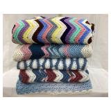 (5) Vintage Afghans, Various Sizes, Some Fading