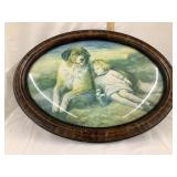 Vintage Child & Dog Oval Framed Bubble Glass