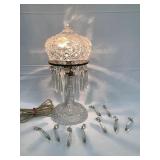 Cut Glass Lamp w/ Glass Prisms, Working, 13"T