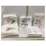 (5) Hand Stitched Embroidered Dish Towels w/ Cows