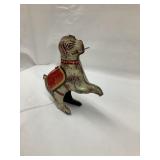 Tin Litho Wind-Up Toy Dog w/ Cane, Key, Working,