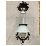 Ornate Cast Iron Hanging Lamp Bracket & Shade,