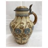 Mettlach Lidded Pitcher, 12 1/2"T