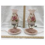 (2) Electric Pink Satin Dresser Lamps, Working,