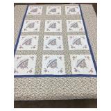 Hand Stitched Quilt, Stains, 90"x107"