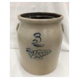 3 Gal. Salt Glazed Stoneware Jar w/ Blue Leaf