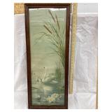 Vintage Swan & Cattails Framed Print, Frame is