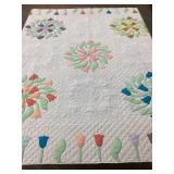 Dated 1988 Hand Stitched Quilt, Stains, 82"x83"