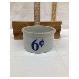 1 lb. "6 cent" Butter Crock, Lip Chip, Base Nick,