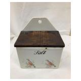 Early Porcelain Hanging Salt Box w/ Birds, 6"W, 6