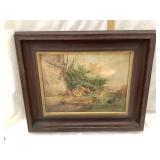 Early "Poultry-Yard" Lithograph Print in Wood