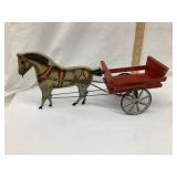 Early Wooden Folk Art "Walking" Horse & Cart Toy,
