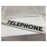Vintage Glass Telephone Sign, 33 1/4"L, 5"T