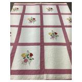 Dated 1928 Hand Stitched Embroidered Quilt,