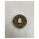 Ornate Victorian Compact w/ Cameo, 2 3/8"