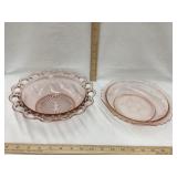 (2) Pink Depression Glass Bowls, 9 1/2" D & 9" D