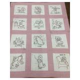 Vintage Baby Hand Stitched Quilt w/ Dogs, Stains,