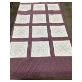 Hand Stitched Embroidered Quilt, 89"x104