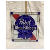 1989 Pabst Blue Ribbon Beer Glass Sign, Leaded