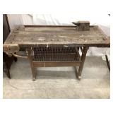 Primitive Wooden Workbench w/ Vices & Small