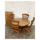 Modern Oak Table & (4) Chairs, (1) 24" Leaf, 48"
