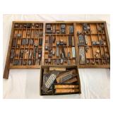 Vintage Printers Wood Tray w/ Printers Blocks,