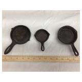 (3) Cast Iron Skillet Ashtrays, (1) Eldon