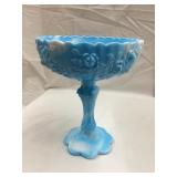 Fenton, Blue & White Slag Glass Compote, 7"T