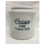 Coors Pure Malted Milk Adv. Porcelain Jar, 6 3/4"T