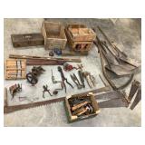 Large Lot of Primitive Tools, Incl. Wood Tool Box