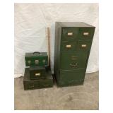 (3) Metal Medical File Cabinets & (1) Tool Box,