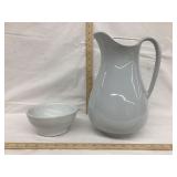 Ironstone Pitcher, 12" T & Bowl, 2 3/4" T & 6