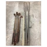 (7) Wood Shafted Golf Clubs & A Set Of Wooden Oar