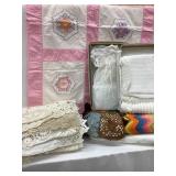 Vintage Linens, Lap Afghan, Baby Clothes & Quilt,